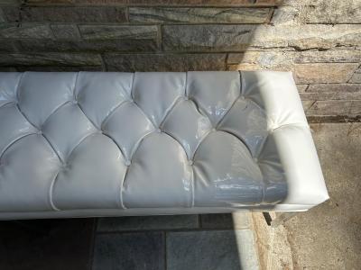 Milo Baughman Fabulous Milo Baughman White Patent Leather Tufted Chrome Bench Mid Century