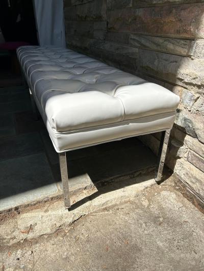 Milo Baughman Fabulous Milo Baughman White Patent Leather Tufted Chrome Bench Mid Century