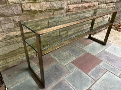 Milo Baughman Fabulous Milo Baughman style Patinated Brass 2 Tier Console Table Mid Century