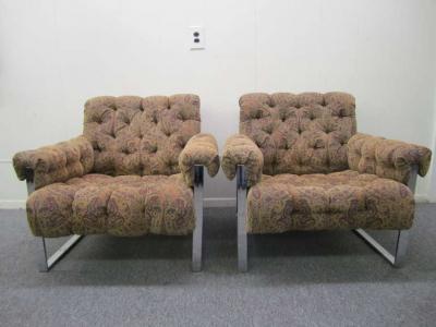 Milo Baughman Fabulous Pair of Milo Baughman Tufted Lounge Chairs Mid Century Modern