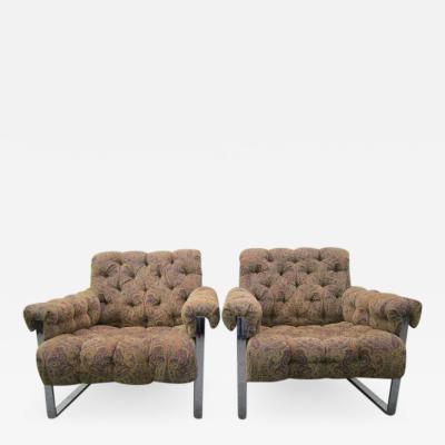 Milo Baughman Fabulous Pair of Milo Baughman Tufted Lounge Chairs Mid Century Modern