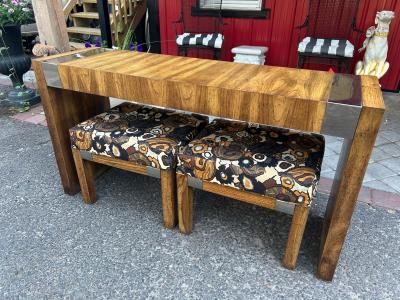 Milo Baughman Fabulous Set Milo Baughman style Console Mirror Pair Stools Mid Century Modern