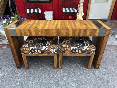 Milo Baughman Fabulous Set Milo Baughman style Console Mirror Pair Stools Mid Century Modern