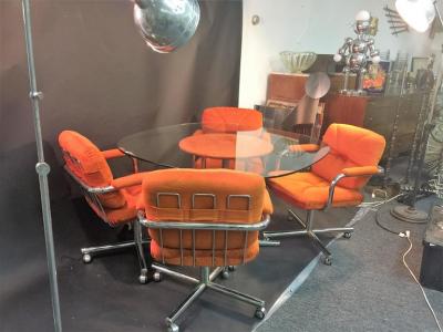 Milo Baughman Fantastic Chrome X Base Modernist Dining Set By Milo Baughman