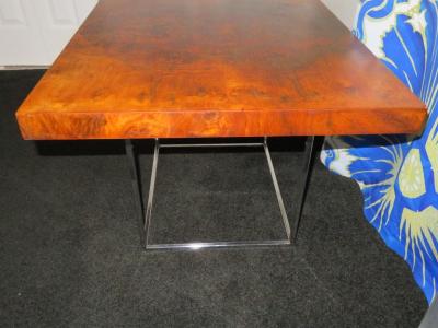 Milo Baughman Fantastic Milo Baughman Burled Walnut Side End Table Thin Chrome Frame