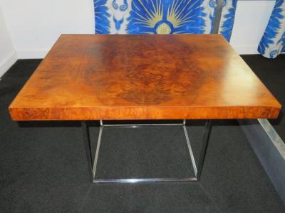 Milo Baughman Fantastic Milo Baughman Burled Walnut Side End Table Thin Chrome Frame