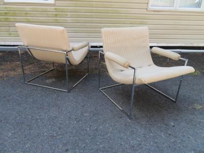Milo Baughman Fantastic Pair of Milo Baughman Chrome Frame Scoop Chairs Mid Century Modern
