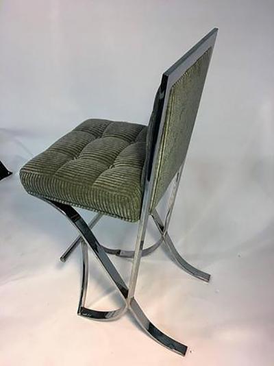 Milo Baughman Fantastic Pair of Milo Baughman Chrome Modernist X Base Bar Stools
