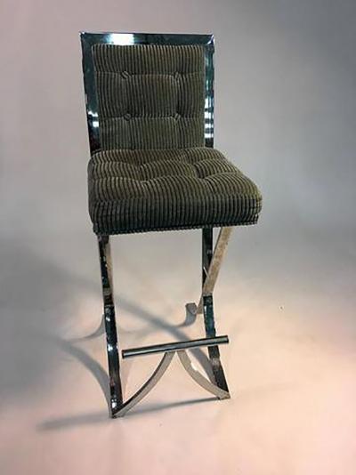 Milo Baughman Fantastic Pair of Milo Baughman Chrome Modernist X Base Bar Stools