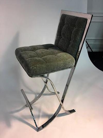 Milo Baughman Fantastic Pair of Milo Baughman Chrome Modernist X Base Bar Stools