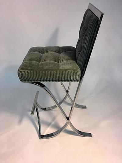 Milo Baughman Fantastic Pair of Milo Baughman Chrome Modernist X Base Bar Stools