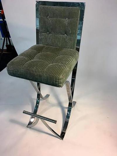 Milo Baughman Fantastic Pair of Milo Baughman Chrome Modernist X Base Bar Stools