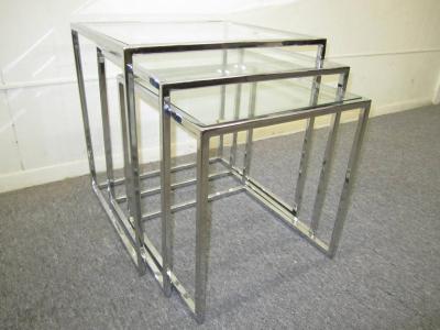 Milo Baughman Fantastic Set of Milo Baughman Chrome Nesting Tables Mid Century Modern