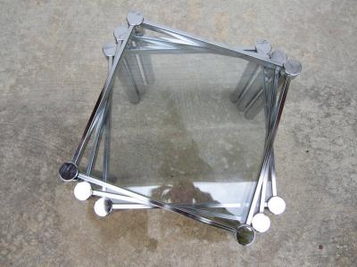 Milo Baughman Fun Set of Milo Baughman Style Square Chrome and Glass Stacking Nesting Tables