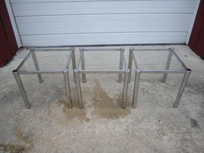 Milo Baughman Fun Set of Milo Baughman Style Square Chrome and Glass Stacking Nesting Tables