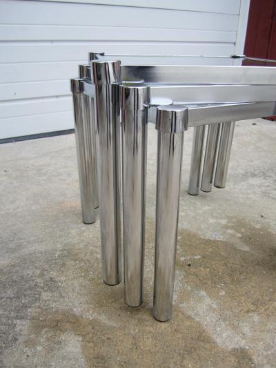 Milo Baughman Fun Set of Milo Baughman Style Square Chrome and Glass Stacking Nesting Tables