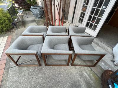 Milo Baughman GREAT SUITE OF SIX MODERN WALNUT SCULPTED CAGE CHAIRS BY MILO BAUGHMAN