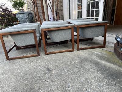 Milo Baughman GREAT SUITE OF SIX MODERN WALNUT SCULPTED CAGE CHAIRS BY MILO BAUGHMAN