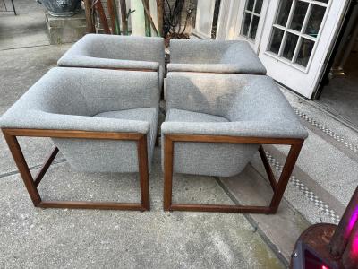 Milo Baughman GREAT SUITE OF SIX MODERN WALNUT SCULPTED CAGE CHAIRS BY MILO BAUGHMAN