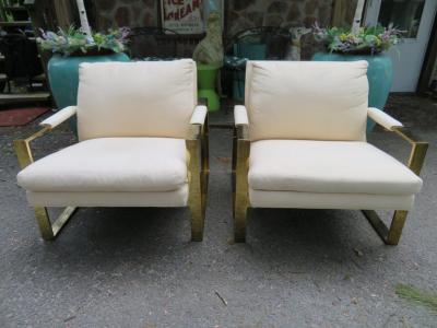 Milo Baughman Handsome Pair Milo Baughman Brass Cube Chairs Mid Century Modern