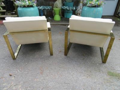 Milo Baughman Handsome Pair Milo Baughman Brass Cube Chairs Mid Century Modern