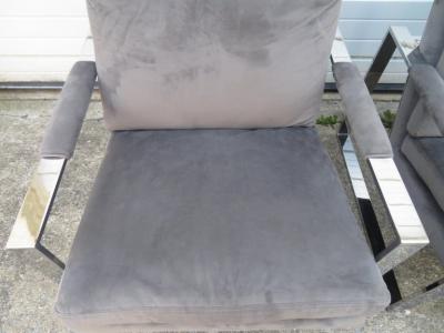 Milo Baughman Handsome Pair Signed Milo Baughman Thick Chrome Cube Lounge Chairs Midcentury
