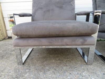 Milo Baughman Handsome Pair Signed Milo Baughman Thick Chrome Cube Lounge Chairs Midcentury