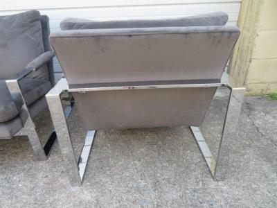 Milo Baughman Handsome Pair Signed Milo Baughman Thick Chrome Cube Lounge Chairs Midcentury
