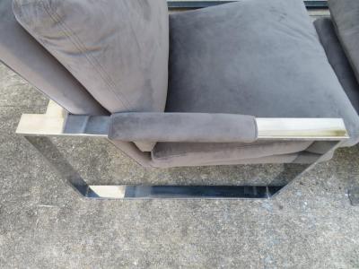 Milo Baughman Handsome Pair Signed Milo Baughman Thick Chrome Cube Lounge Chairs Midcentury