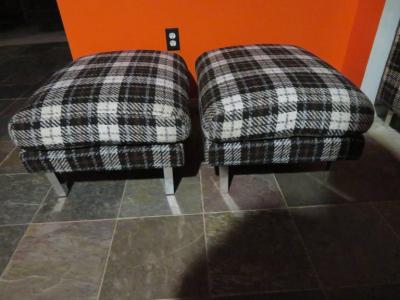 Milo Baughman Handsome Pair of Milo Baughman Style Chrome Leg Ottoman Stools