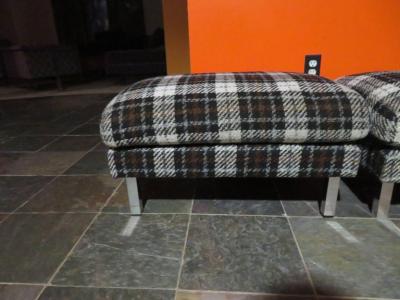 Milo Baughman Handsome Pair of Milo Baughman Style Chrome Leg Ottoman Stools
