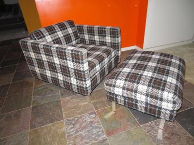 Milo Baughman Handsome Pair of Milo Baughman Style Chrome Leg Ottoman Stools