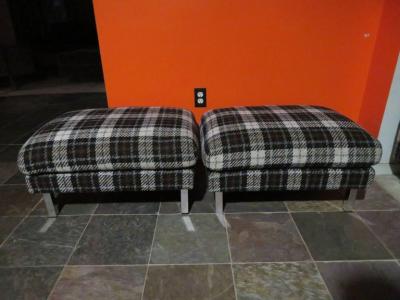 Milo Baughman Handsome Pair of Milo Baughman Style Plaid Chrome Cube Lounge Chairs