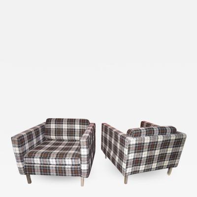 Milo Baughman Handsome Pair of Milo Baughman Style Plaid Chrome Cube Lounge Chairs