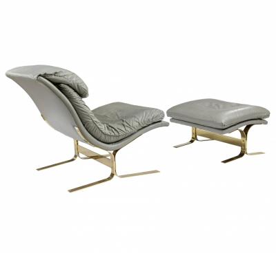 Milo Baughman Italian Leather Lounge Chair and Ottoman