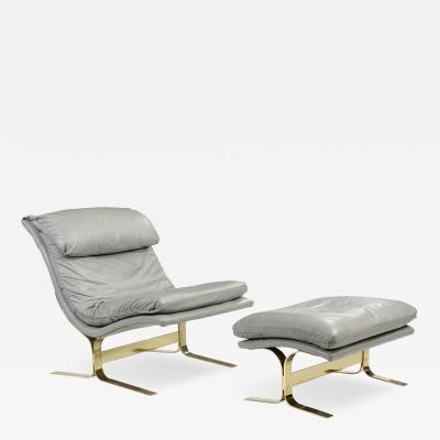 Milo Baughman Italian Leather Lounge Chair and Ottoman