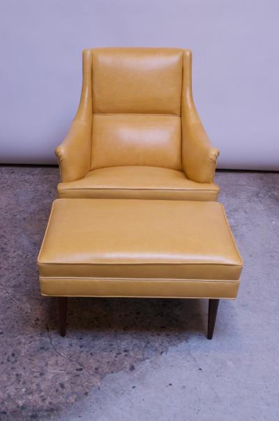 Milo Baughman Leather and Walnut Milo Baughman for James Inc Lounge Chair and Ottoman