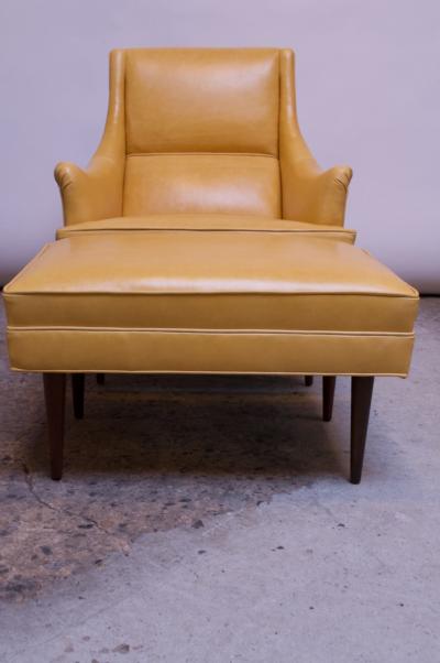 Milo Baughman Leather and Walnut Milo Baughman for James Inc Lounge Chair and Ottoman