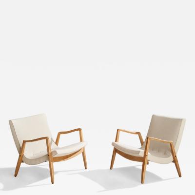 Milo Baughman Lounge Chairs with Wood and Fabric USA 1950s