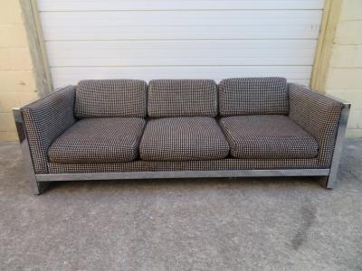 Milo Baughman Lovely Chunky Chrome Milo Baughman Style Mid Century Modern Sofa