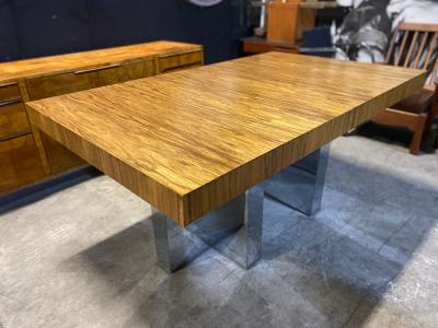 Milo Baughman Lovely Milo Baughman Lacewood Dining Table on a Polished Steel Cruciform Base