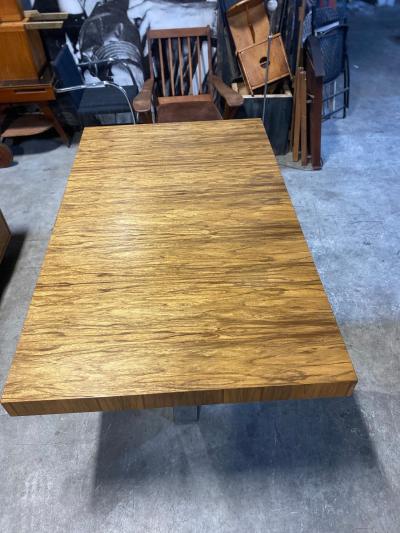 Milo Baughman Lovely Milo Baughman Lacewood Dining Table on a Polished Steel Cruciform Base