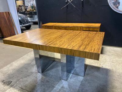 Milo Baughman Lovely Milo Baughman Lacewood Dining Table on a Polished Steel Cruciform Base