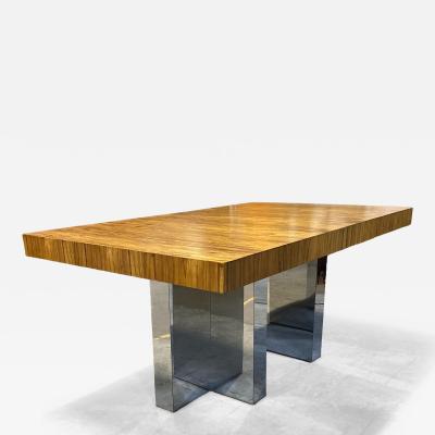 Milo Baughman Lovely Milo Baughman Lacewood Dining Table on a Polished Steel Cruciform Base