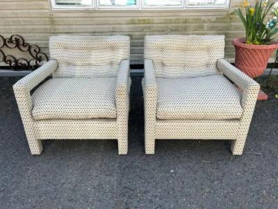 Milo Baughman Lovely Pair Milo Baughman Parson Upholstered Lounge Chairs Mid Century Modern