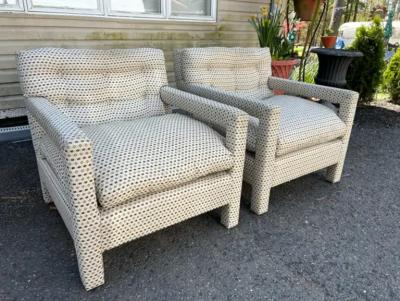Milo Baughman Lovely Pair Milo Baughman Parson Upholstered Lounge Chairs Mid Century Modern