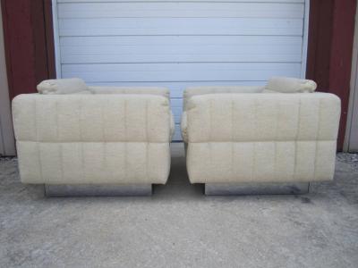 Milo Baughman Lovely Pair of Channel Tufted Milo Baughman Cube Chairs Chrome Base Mid Century