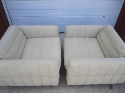 Milo Baughman Lovely Pair of Channel Tufted Milo Baughman Cube Chairs Chrome Base Mid Century