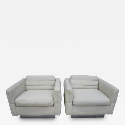 Milo Baughman Lovely Pair of Channel Tufted Milo Baughman Cube Chairs Chrome Base Mid Century