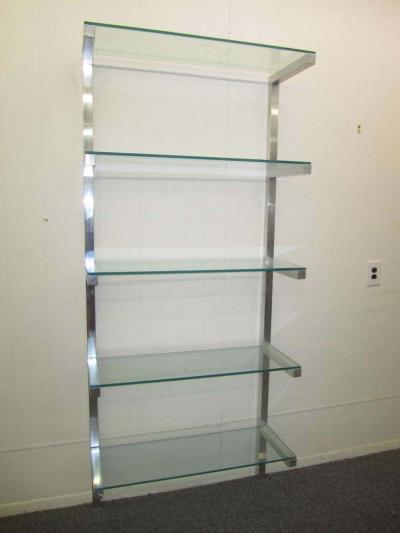 Milo Baughman Lovely Pair of Floating Aluminum and Glass Shelves Etagere Mid century Modern